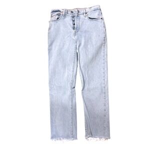 Levis Premium 501 Original Fit Light Wash Straight Leg Jeans Raw Hem Womens 29